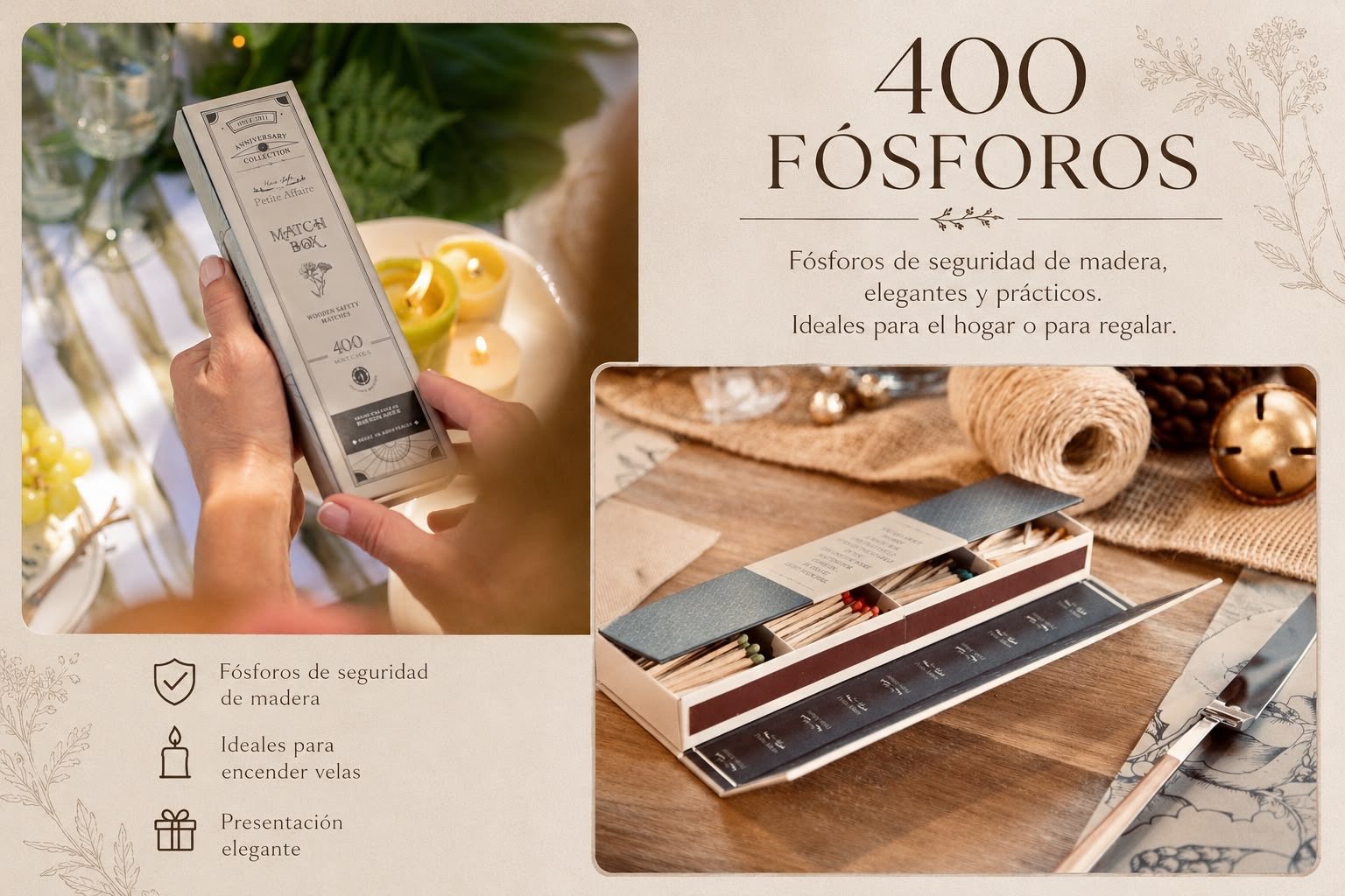 Fósforos en caja elegante