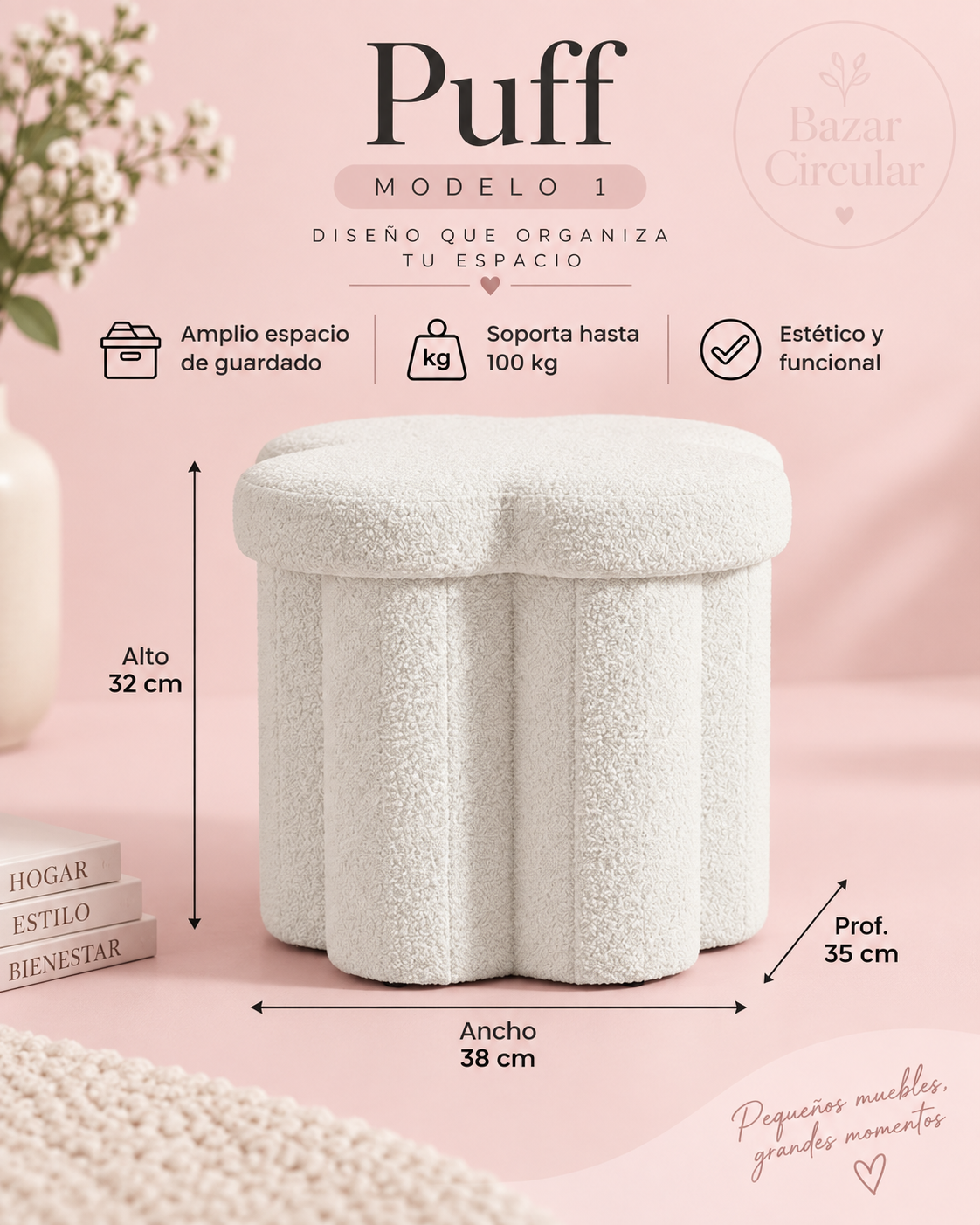 Taburete puff forma de flor
