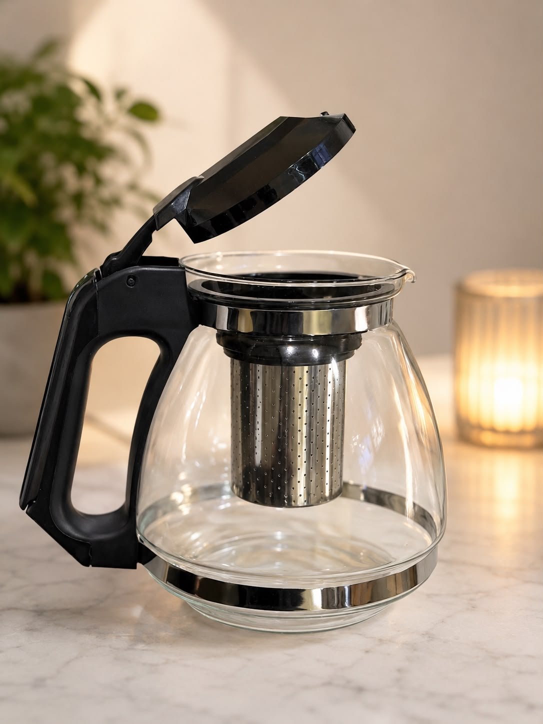 TETERA DE VIDRIO CON INFUSOR DE ACERO